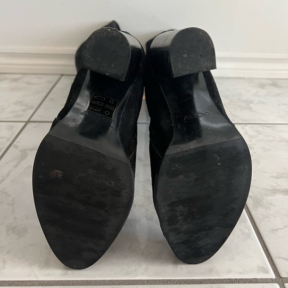 Aldo black genuine suede over knee boots block heel - Picture 4 of 6